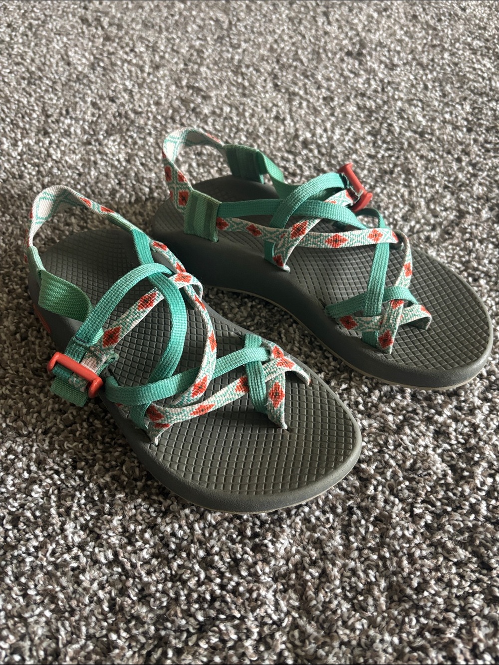 Chaco Women's Teal and Coral Patterned Sport Sandals